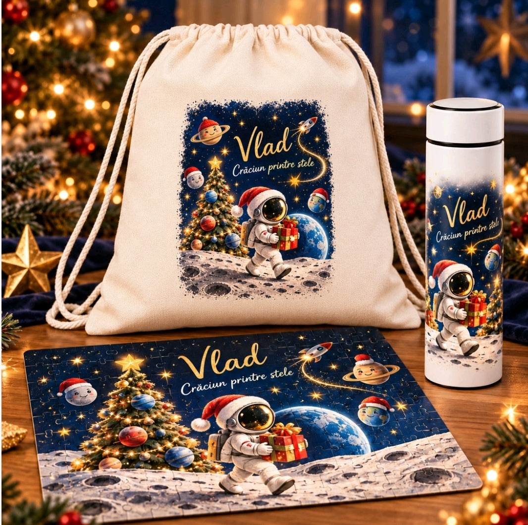 Set cadou de Crăciun personalizat pentru copii – „Crăciun printre stele”