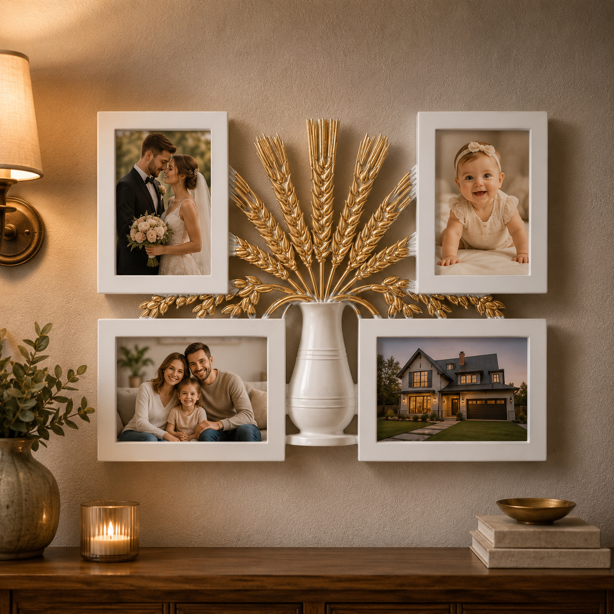 Ramă Foto Colaj „Spice de Grâu” – 4 Fotografii Personalizabile