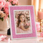 Ramă Foto Elegantă din Sticlă cu Sclipici Roz – 10×15 cm