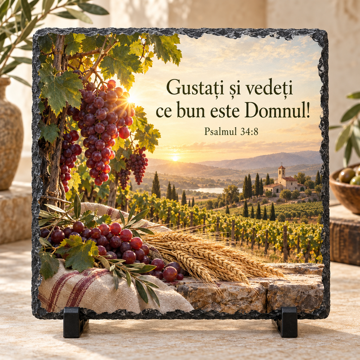 Placă Ardezie Personalizată 20x20 cm – „Gustați și vedeți ce bun este Domnul!” | Psalmul 34:8