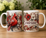 Cană personalizată cu nume și design floral Cardinal – 330 ml | Cadou elegant și unic