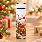 Termos Personalizat 500 ml cu Infuzor de Ceai și Nume – Tren de Crăciun
