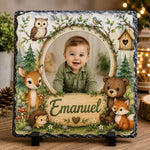 Placă ardezie personalizată pentru copii, 20 × 20 cm – model animăluțe din pădure