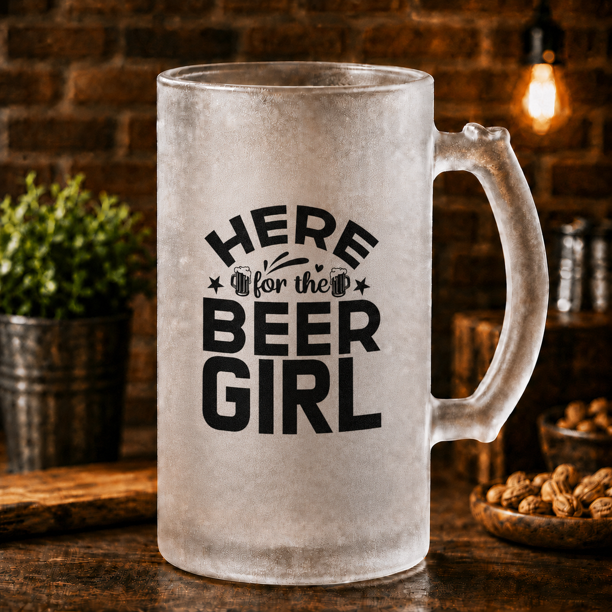 Halbă de bere din sticlă mată pentru femei „Beer Girl” – 500 ml