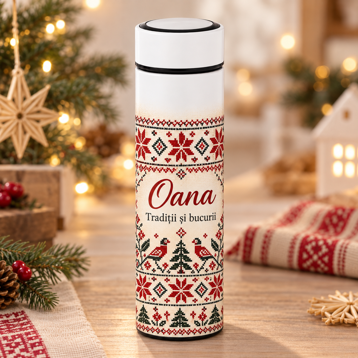 Termos Personalizat 500 ml cu Infuzor de Ceai, Nume și Mesaj – Tradiții și Bucurii
