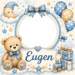 Placă ardezie personalizată pentru băiețel, 20 × 20 cm – model cu ursuleți și baloane