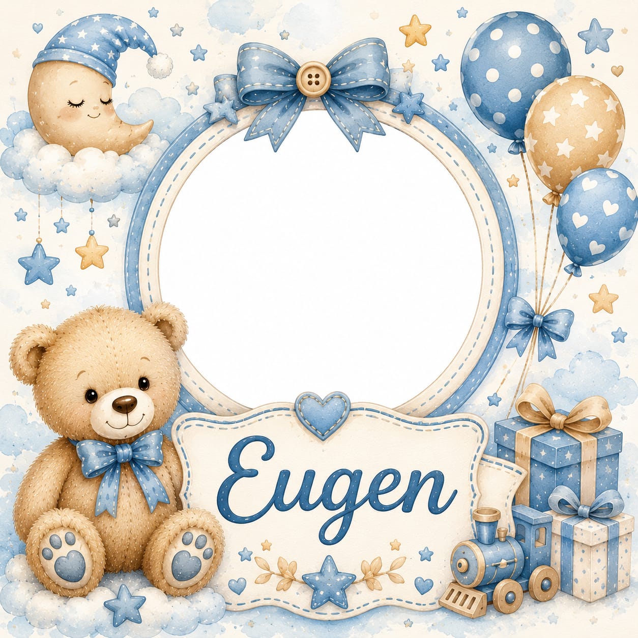 Placă ardezie personalizată pentru băiețel, 20 × 20 cm – model cu ursuleți și baloane