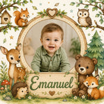 Placă ardezie personalizată pentru copii, 20 × 20 cm – model animăluțe din pădure