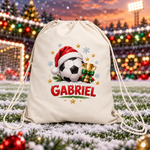 Sac sport personalizat pentru copii – Fotbal de Crăciun cu nume | Canvas 43 × 34 cm