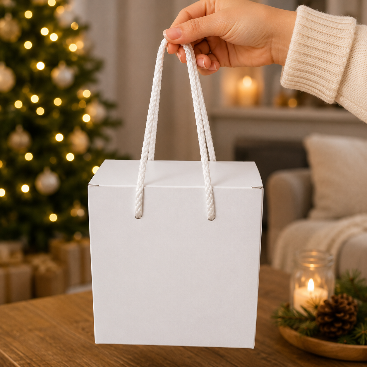 Cutie cadou alb pentru cană cu mâner – ambalaj elegant pentru cadouri personalizate