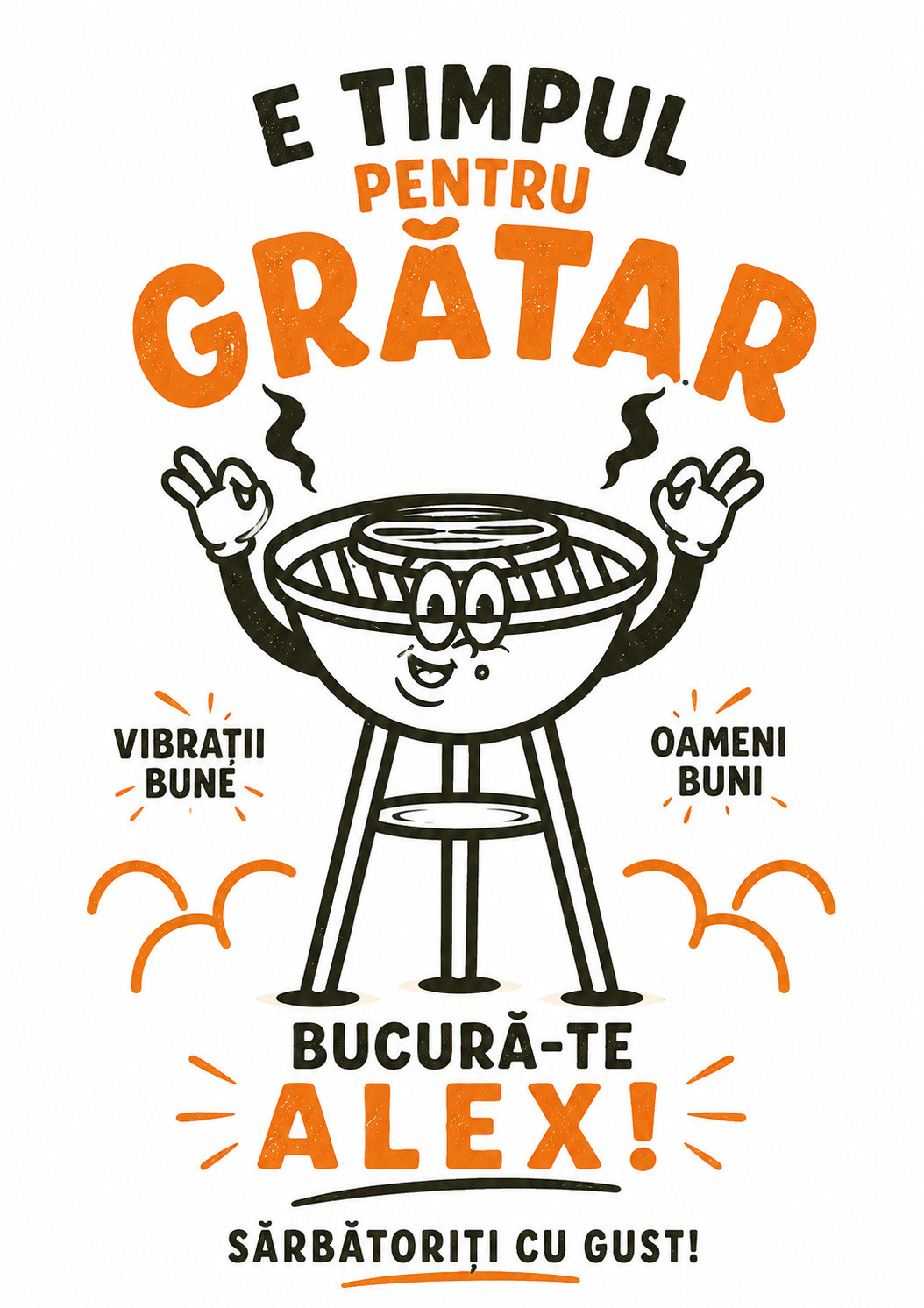 Șorț personalizat pentru grătar – „E timpul pentru grătar” cu nume personalizabil