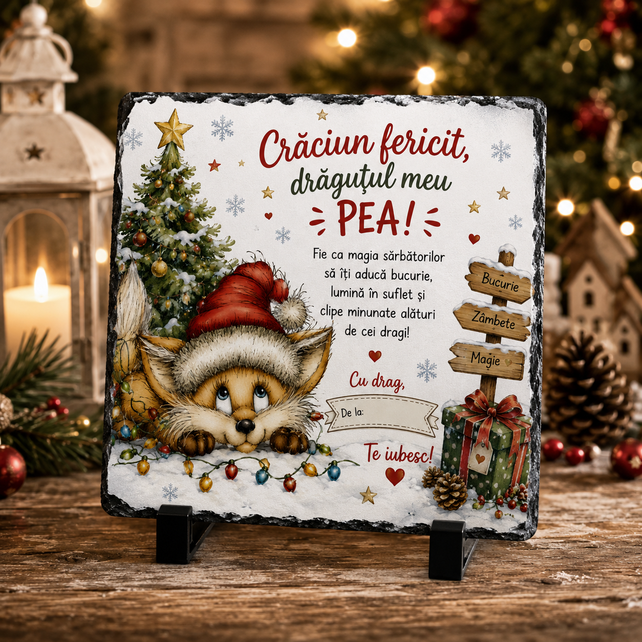 Placă din Ardezie Personalizată de Crăciun pentru Copii – Cadou Magic cu Nume și Mesaj