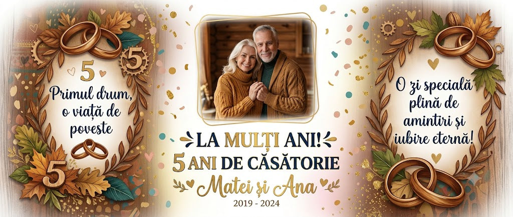 Cană Personalizată Aniversare 5 Ani de Căsătorie – Nunta de Lemn 330 ml