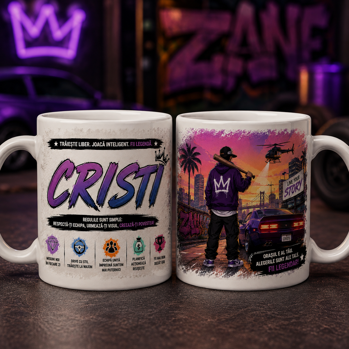 Cană Personalizată Gamer cu Nume – Design Urban, 330 ml