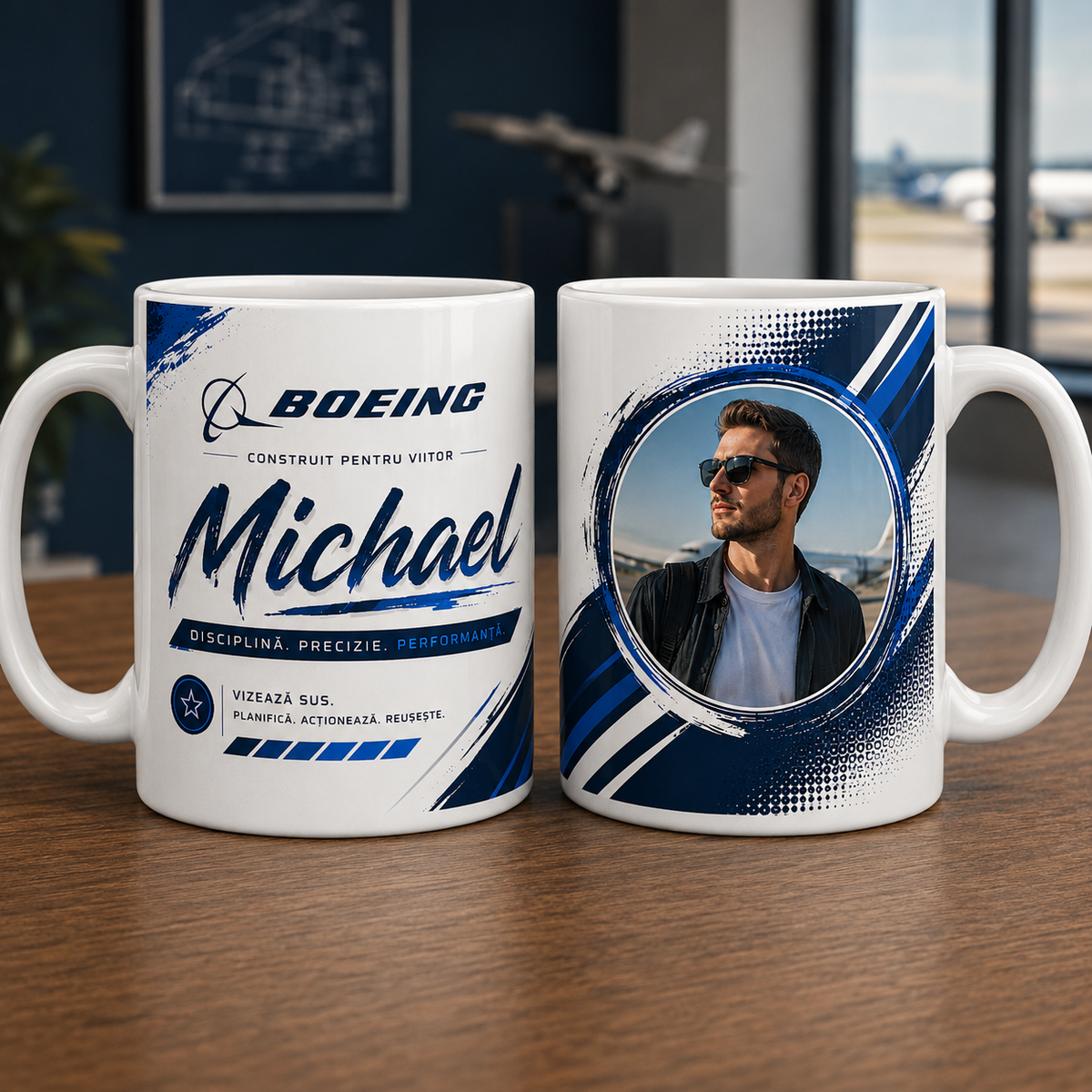 Cană Personalizată cu Nume și Poză – Cadou pentru Pasionații de Aviație, 330 ml