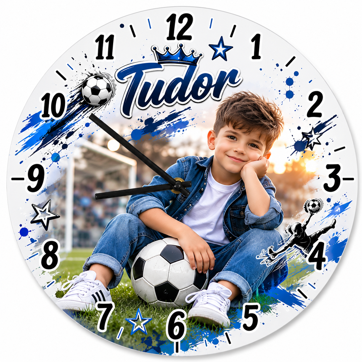 Ceas Personalizat fotbal pentru Copii cu Poză și Nume – Diametru 20 cm