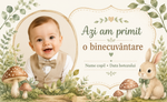 Mărturie de botez băiețel – Magnet de frigider personalizat 9 × 5,5 cm cu iepuraș și tematică de pădure