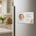 Magnet de frigider personalizat pentru botez cu poză și nume – Mărturie pentru invitați