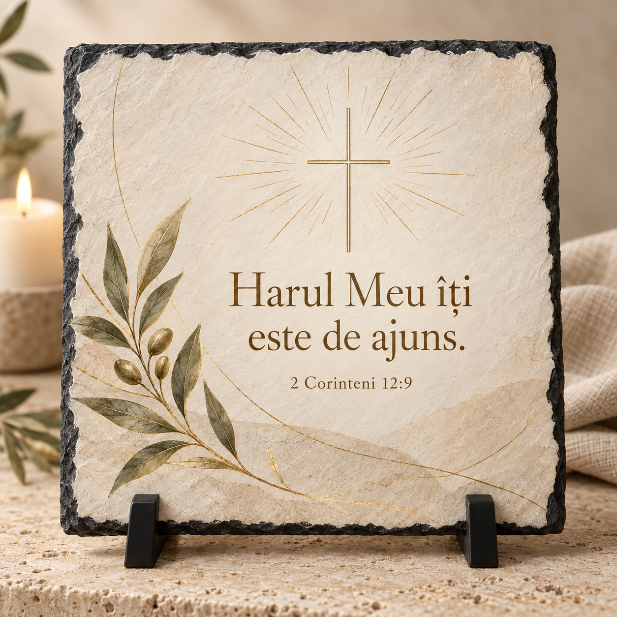 Placă Ardezie Personalizată 20x20 cm – „Harul Meu îți este de ajuns” | 2 Corinteni 12:9