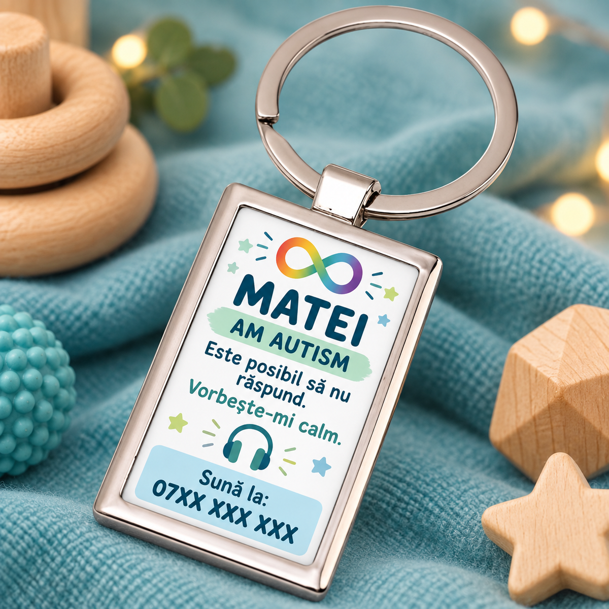 Breloc dreptunghiular personalizat pentru copii cu autism – comunicare calmă
