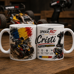Cană personalizată cu numele Cristi și design mașină buggy RC off-road, telecomandă și acumulator LiPo