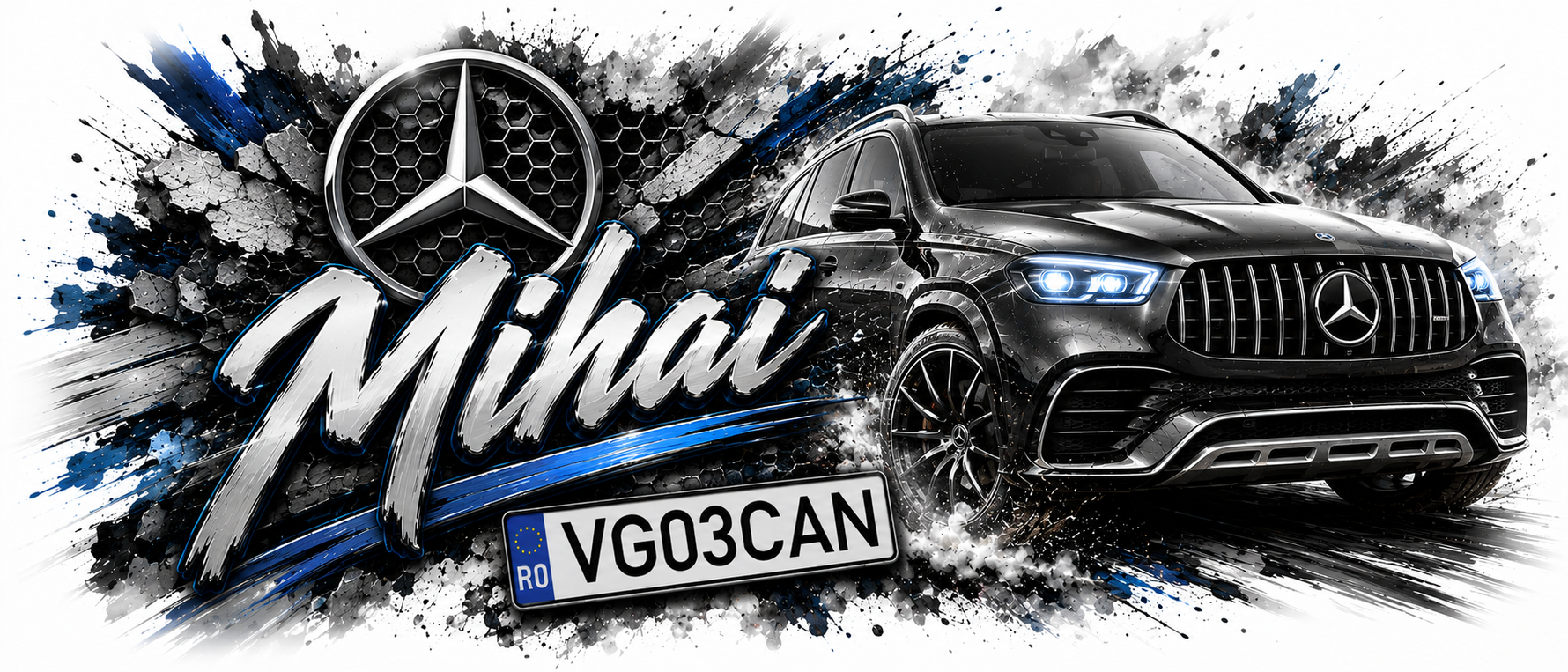 Cană personalizată Mercedes cu nume și număr de înmatriculare – Cadou auto premium pentru pasionați