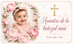 Mărturie de botez fetiță – Magnet de frigider personalizat 9 × 5,5 cm cu fotografie și flori roz