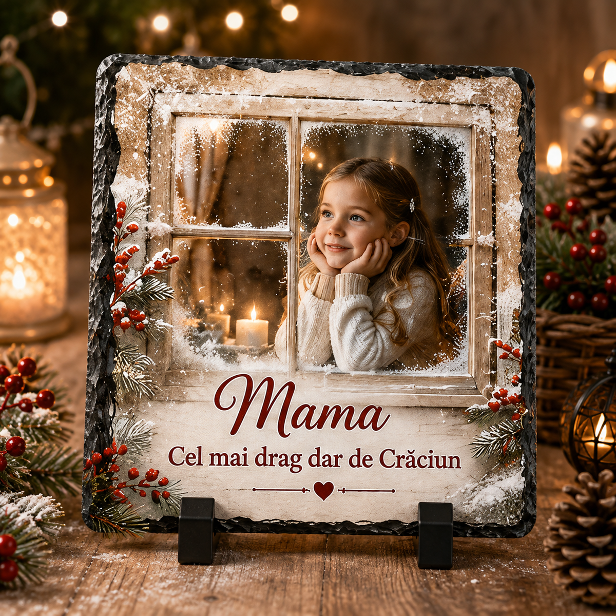 Piatră Ardezie Personalizată de Crăciun pentru Mama 20x20 cm cu Poză – „Cel mai drag dar de Crăciun”