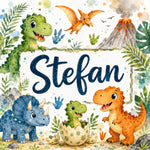Placă ardezie personalizată pentru băieți, 20 × 20 cm – model cu dinozauri