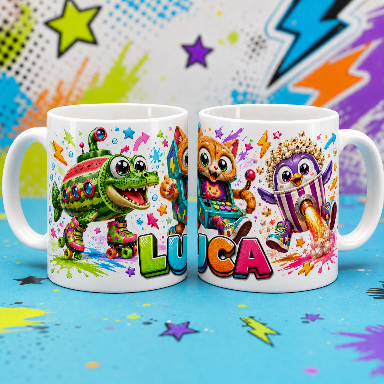 Cană personalizată pentru copii cu nume – Personaje amuzante, 330 ml