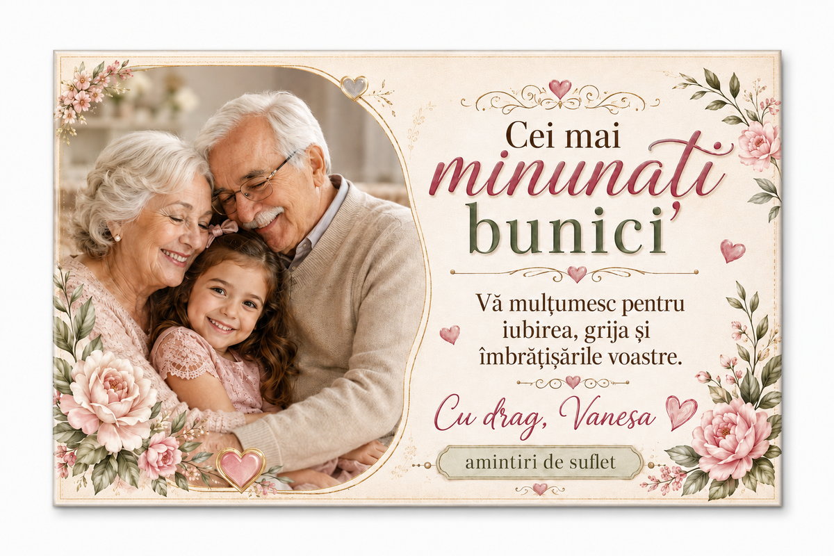 Magnet de frigider personalizat pentru bunici cu poză și mesaj – 9,5 × 6,5 cm