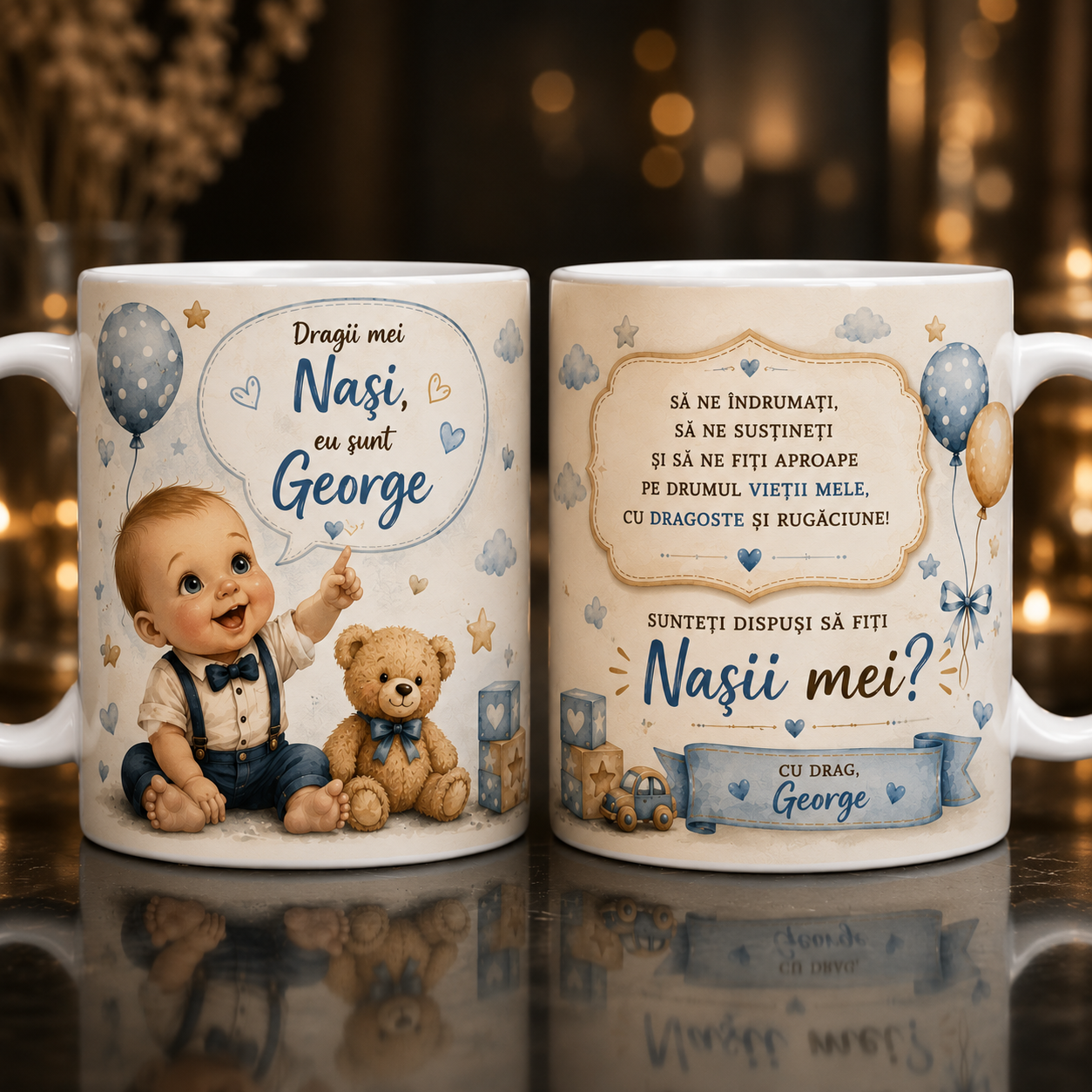 Cană Personalizată pentru Cererea Nașilor din Partea Copilului – Un Cadou Plin de Emoție 💙