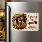 Magnet de Crăciun personalizat cu fotografie de familie – „Crăciun Fericit 2026!”