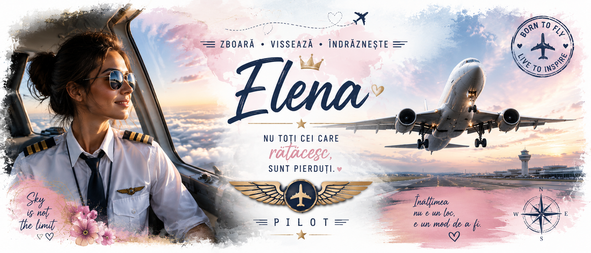Cană Personalizată Femeie Pilot cu Nume și Poză – Cadou Aviație, 330 ml