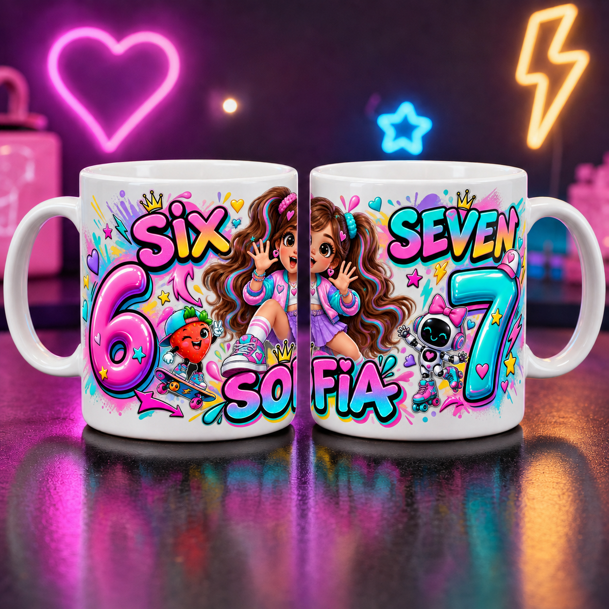 Cană personalizată copii „Six Seven – 67” cu nume – 330 ml