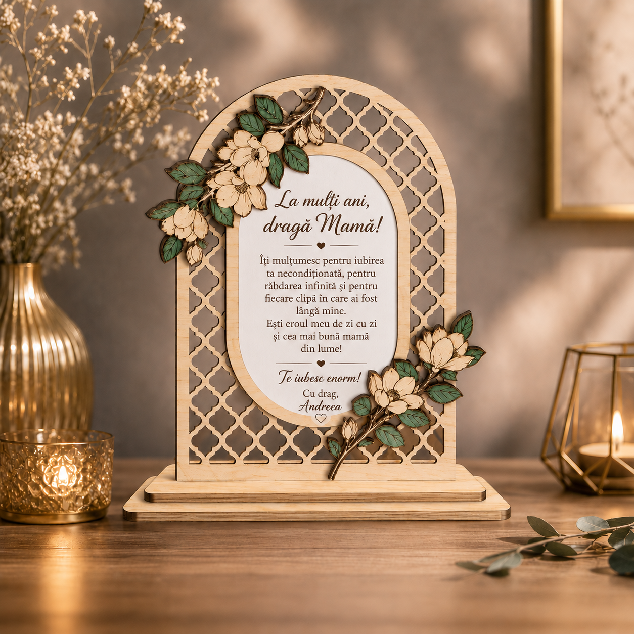 Plachetă Decorativă Personalizată pentru Mama – Cadou Emoționant din MDF cu Mesaj Gravabil