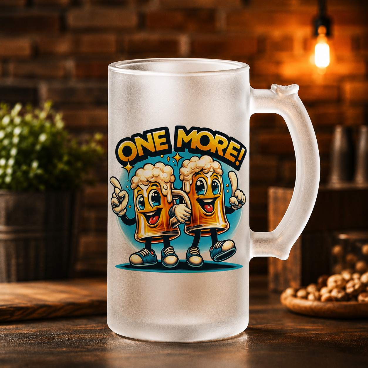 Halbă de bere 500 ml „One More!” – cadou amuzant pentru iubitorii de bere