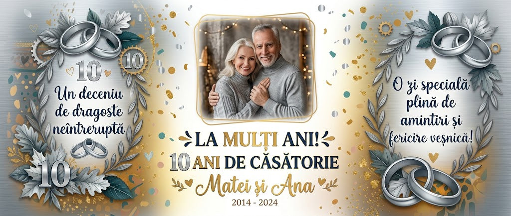 Cană Personalizată Aniversare 10 Ani de Căsătorie – Nunta de Tinichea / Aluminiu 330 ml
