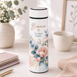 Termos Personalizat 500 ml cu Infuzor de Ceai, Nume și Mesaj – Design Floral Elegant