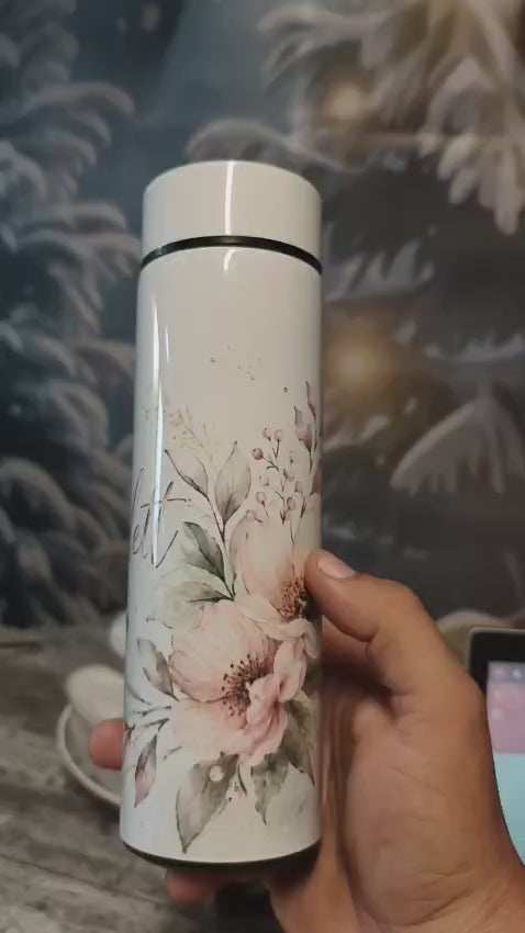 Termos Personalizat 500 ml cu Infuzor de Ceai, Nume și Mesaj – Design Abstract Elegant