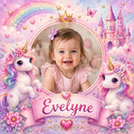 Placă ardezie personalizată pentru fetiță, 20 × 20 cm – model prințesă cu unicorni
