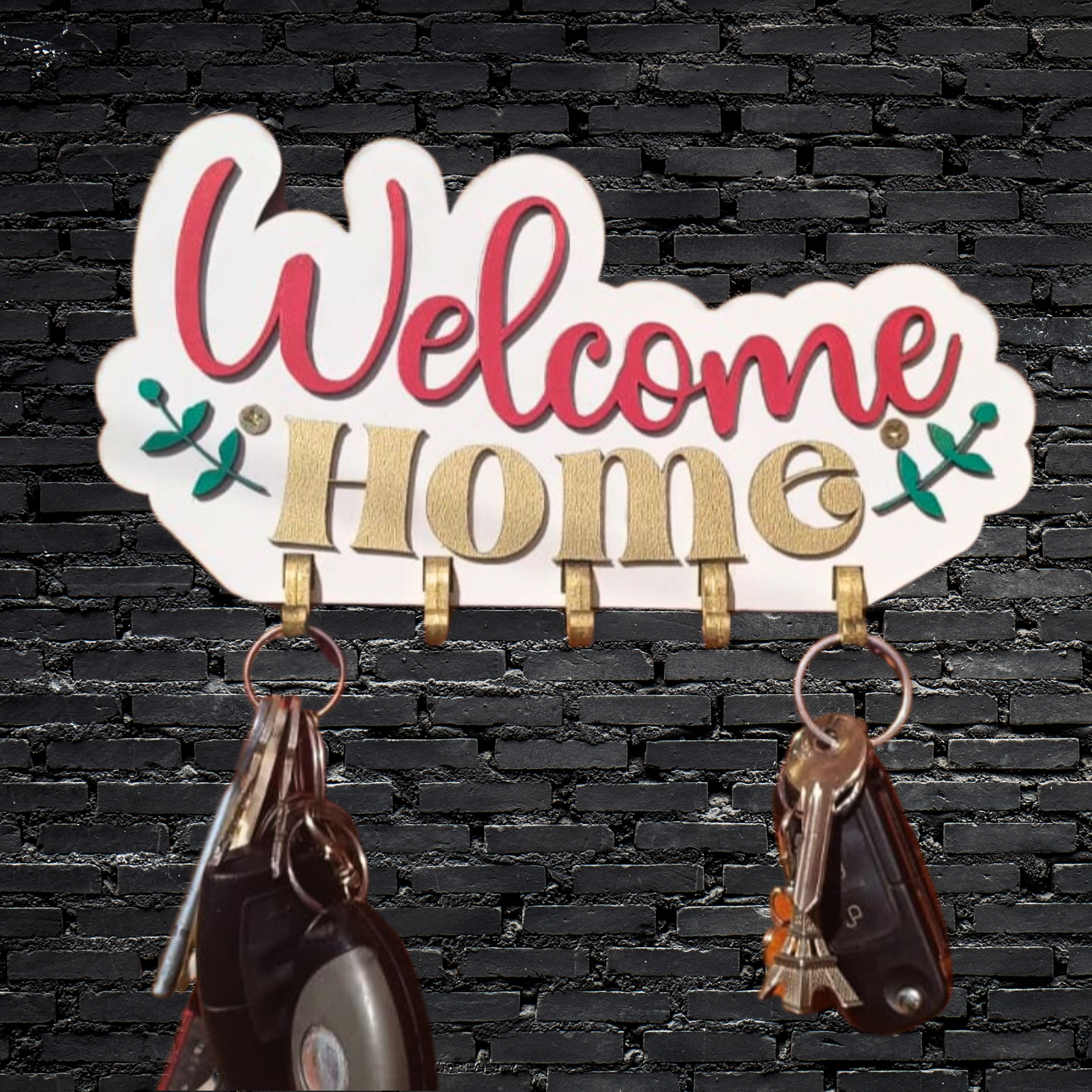 Suport chei de perete „Welcome Home” – Cuier decorativ pentru hol